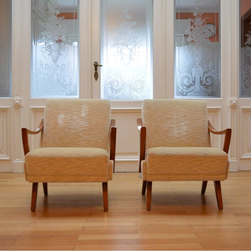 Pair of vintage beige armchairs - 1950s