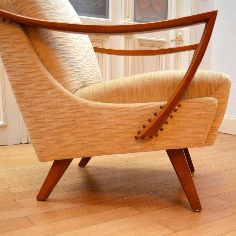 Paire de fauteuils beige scandinave - 1950