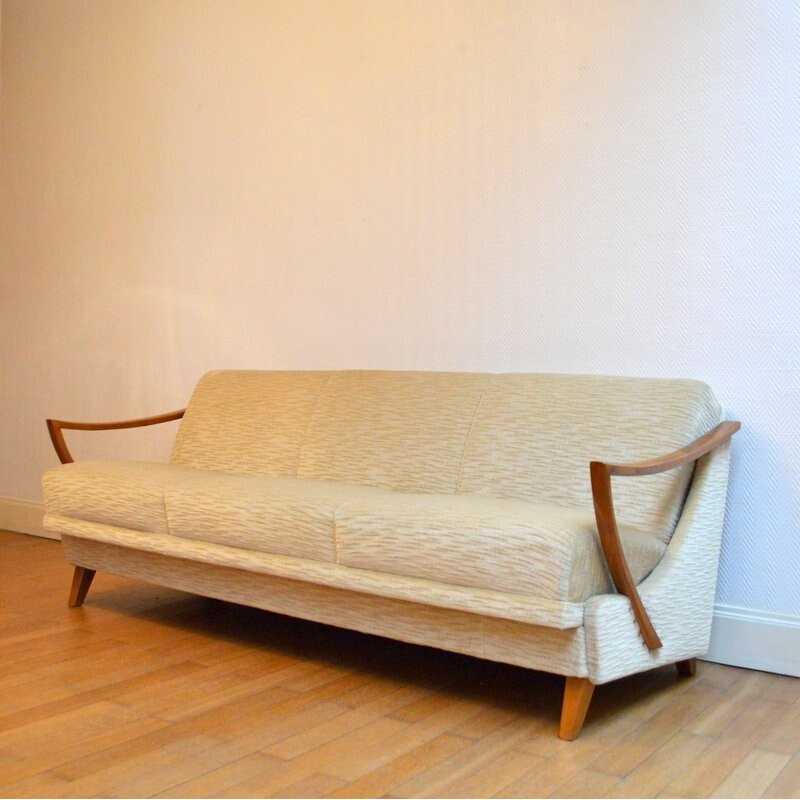 Vintage convertible velvet sofa  - 1950s