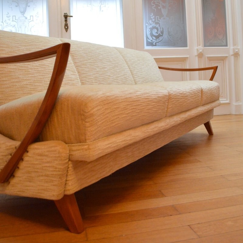 Vintage convertible velvet sofa  - 1950s