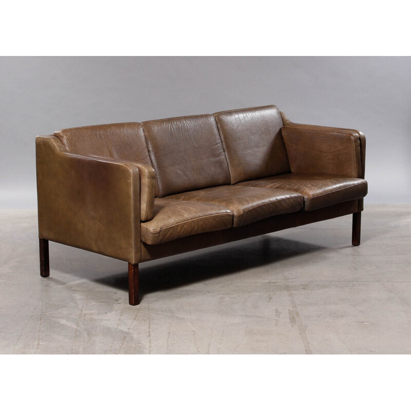 Vintage Scandinavian 3-seater leather sofa - 1970s
