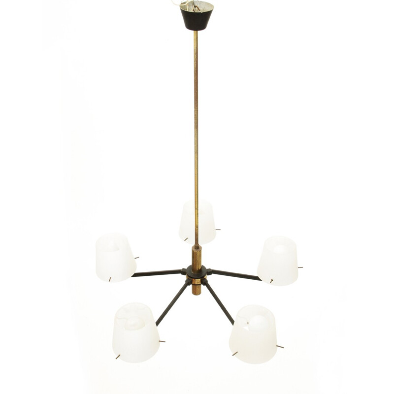 Italian brass and opaline glass ceiling lamp - 1950s