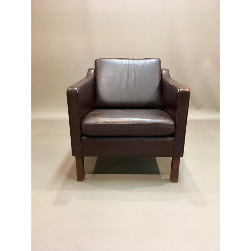 Classic brown leather armchair scandinavian - 1950s