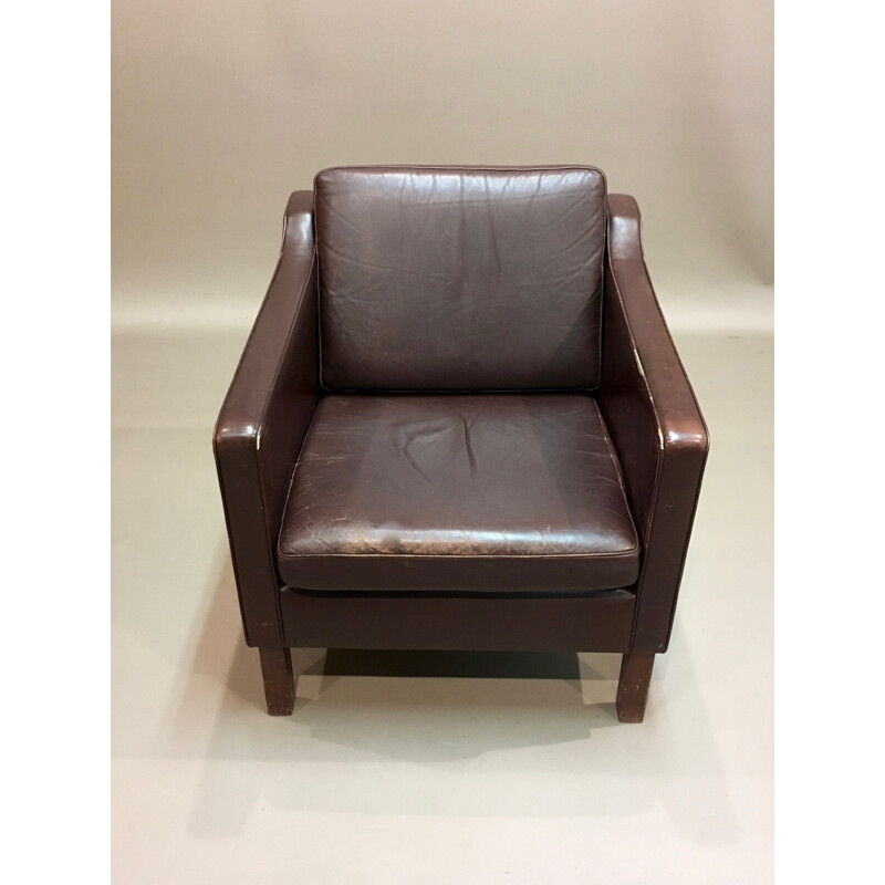 Classic brown leather armchair scandinavian - 1950s
