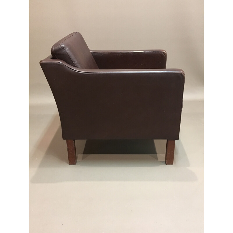 Classic brown leather armchair scandinavian - 1950s