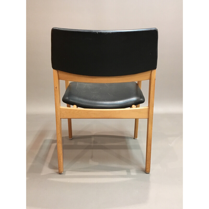 Black leather scandinavian armchair - 1950s