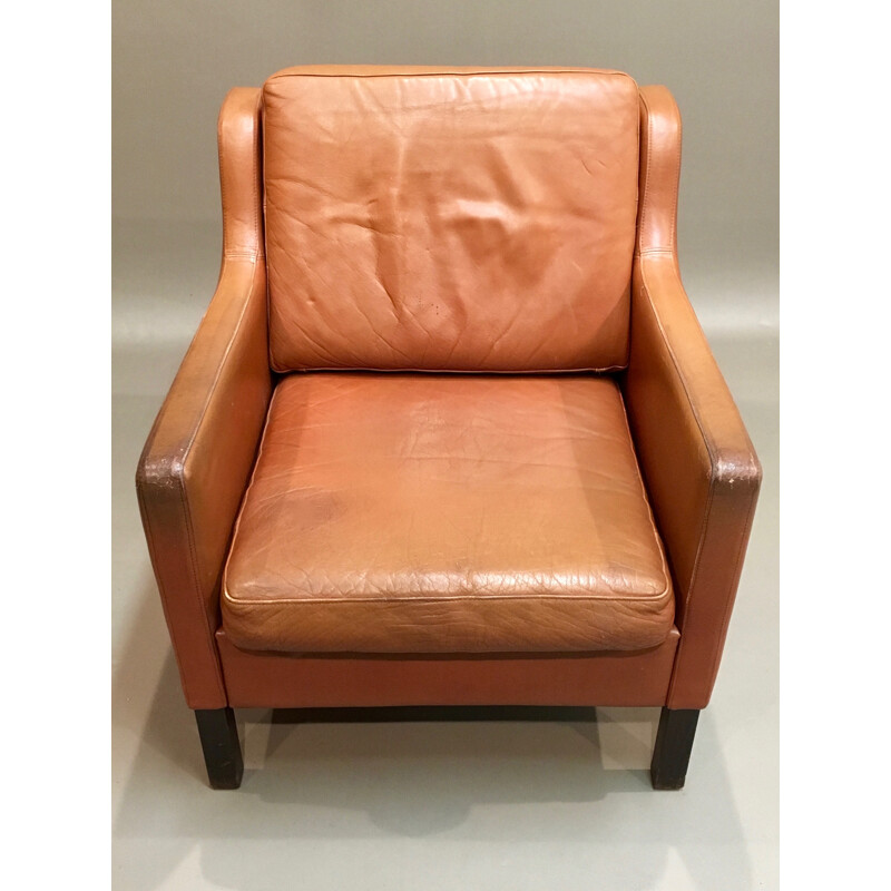 Cognac leather armchair arm - 1950s