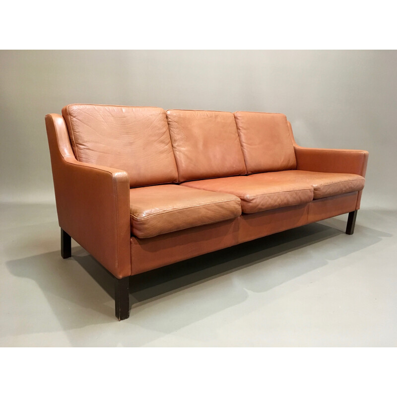 Vintage scandinavian 3-seater sofa in cognac leather - 1970s