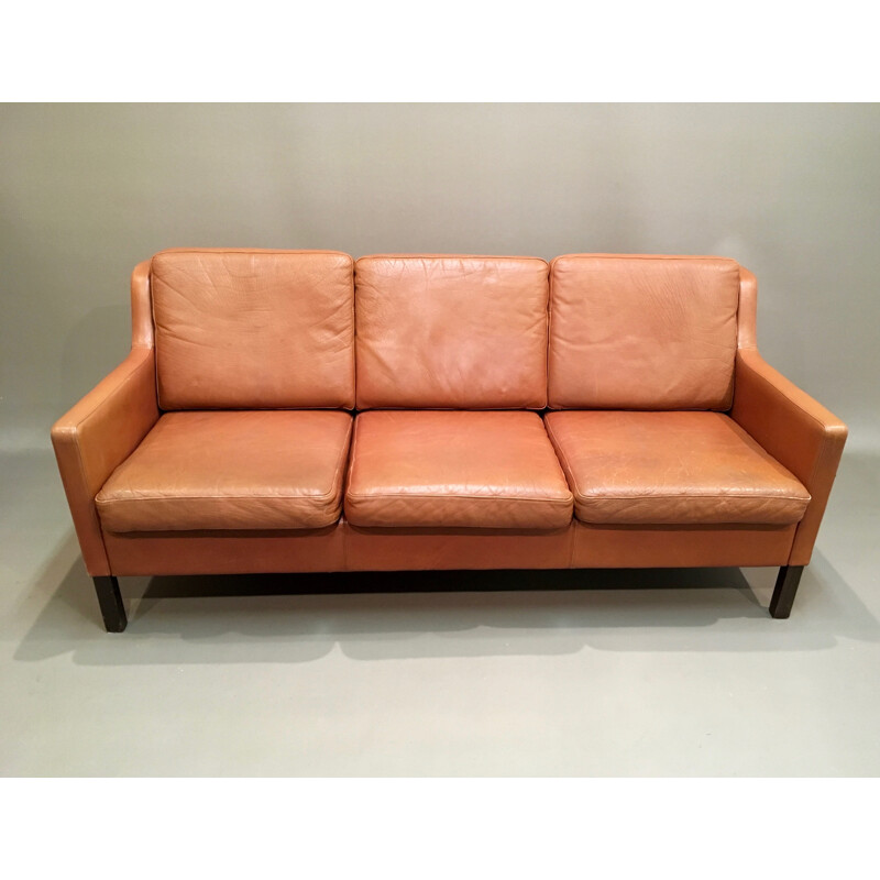 Vintage scandinavian 3-seater sofa in cognac leather - 1970s