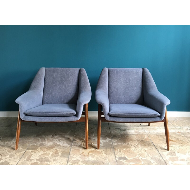 Pair of vintage mid-century teak lounge chairs - 1960s
