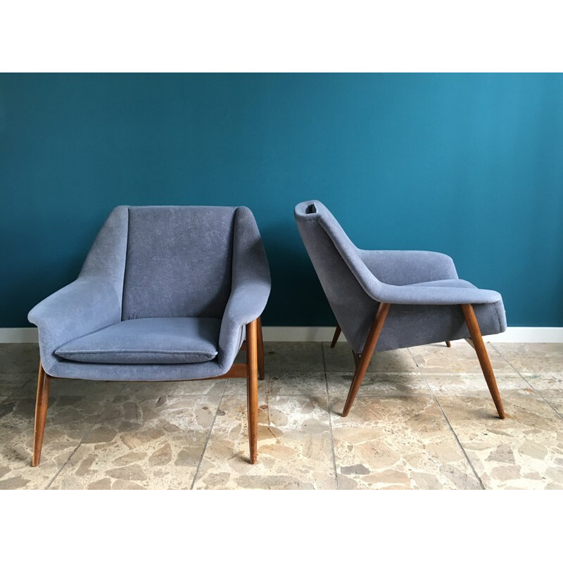 Pair of vintage mid-century teak lounge chairs - 1960s