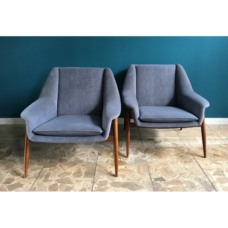 Pair of vintage mid-century teak lounge chairs - 1960s