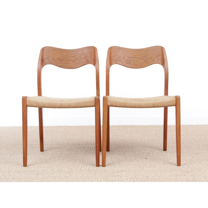 A pair of scandinavian chairs in oak and rope, model 71 by Niels 0. Møller - 1970s