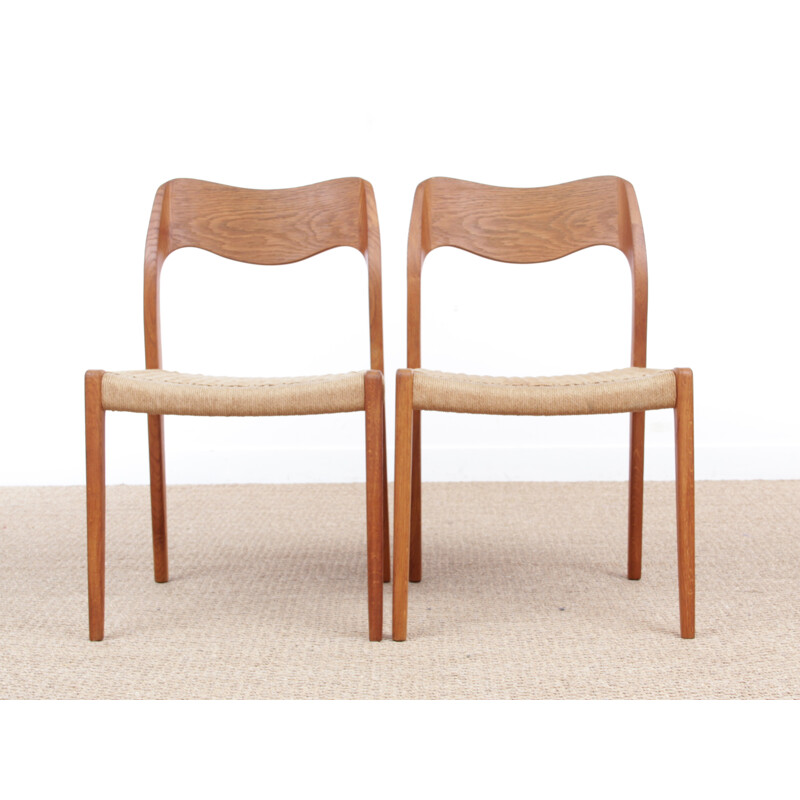 Paire de chaises scandinave en chêne et corde, modèle 71 de Niels 0. Møller - 1970