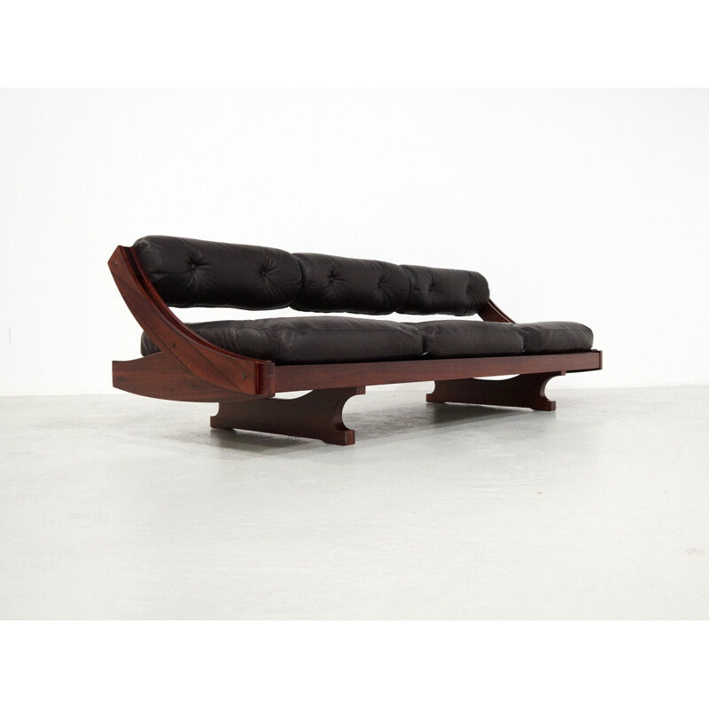 Sormani daybed sofa in rosewood and black leather by Gianni Songia - 1960s