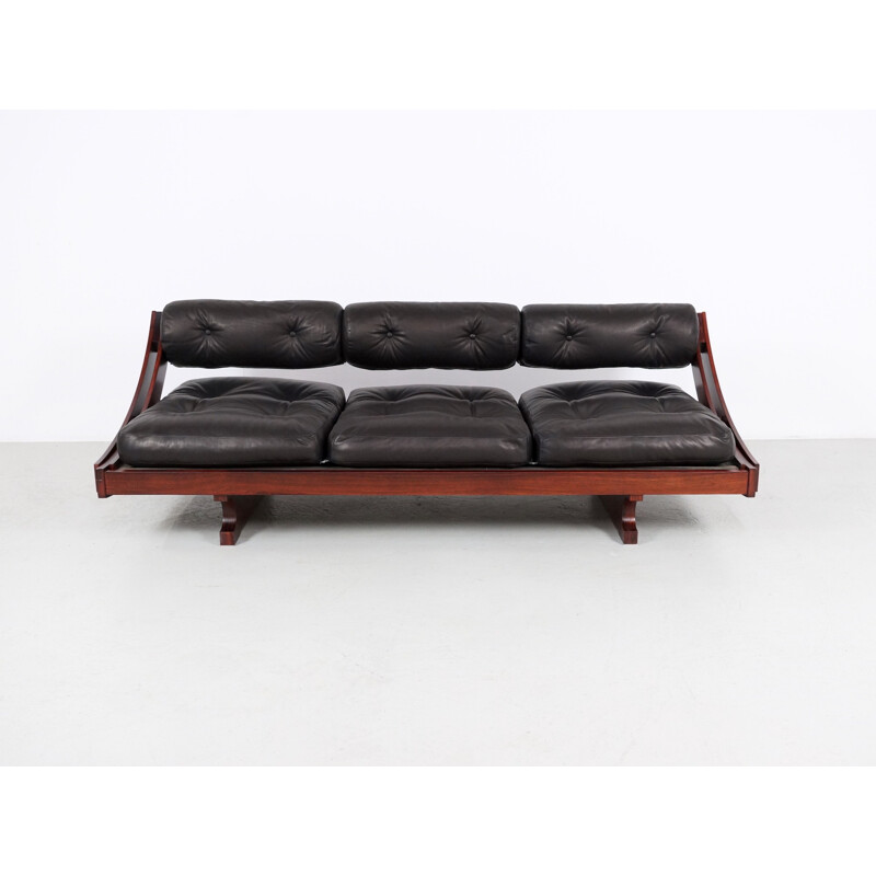 Sormani daybed sofa in rosewood and black leather by Gianni Songia - 1960s