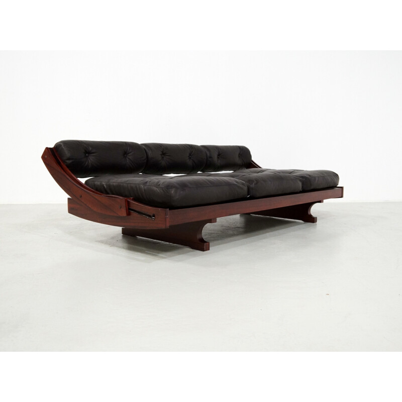 Sormani daybed sofa in rosewood and black leather by Gianni Songia - 1960s