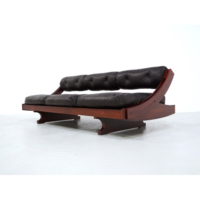 Canapé-lit Sormani en palissandre et cuir noir de Gianni Songia  - 1960