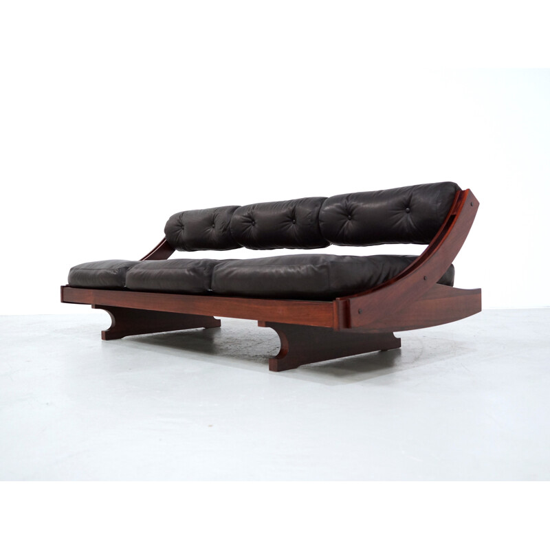 Sormani daybed sofa in rosewood and black leather by Gianni Songia - 1960s