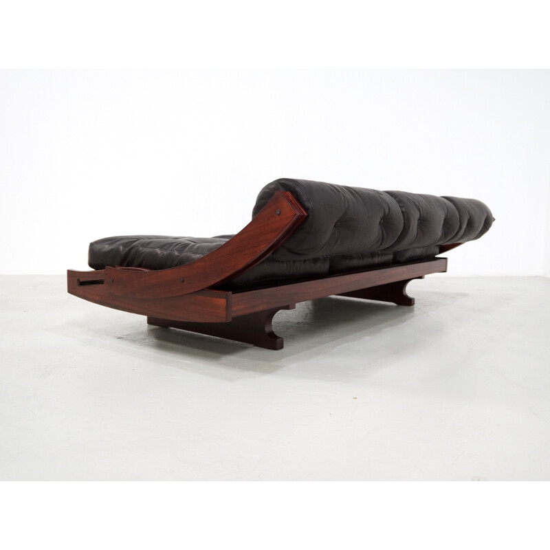 Sormani daybed sofa in rosewood and black leather by Gianni Songia - 1960s