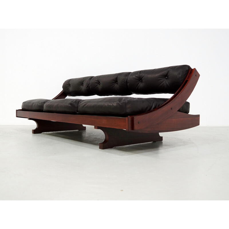 Canapé-lit Sormani en palissandre et cuir noir de Gianni Songia  - 1960