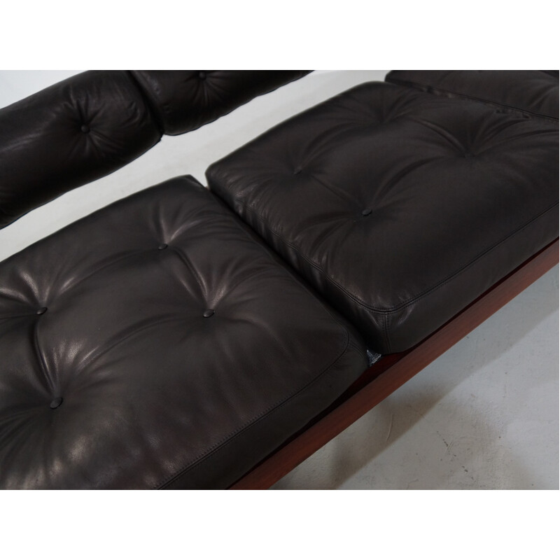 Sormani daybed sofa in rosewood and black leather by Gianni Songia - 1960s