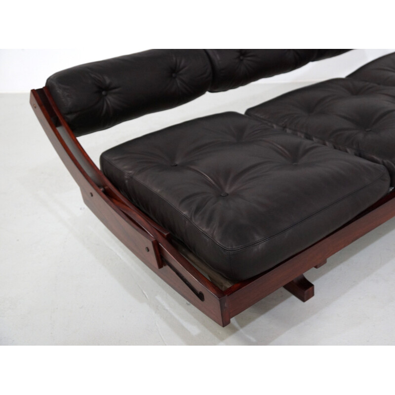 Sormani daybed sofa in rosewood and black leather by Gianni Songia - 1960s