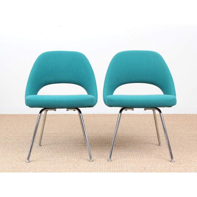 Pair of turquoise blue scandinavian Executives chairs by Eero Saarinen pour Knoll - 1950s