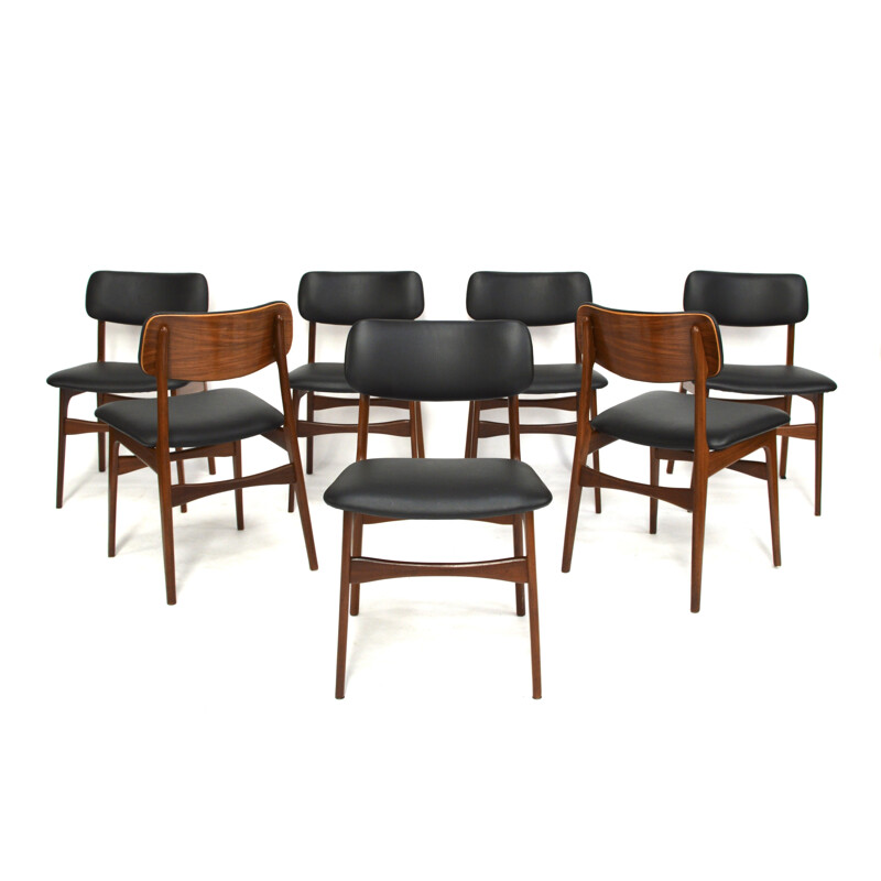 Set of Scandinavian Teak Dining Chairs with New Leather - 1960s