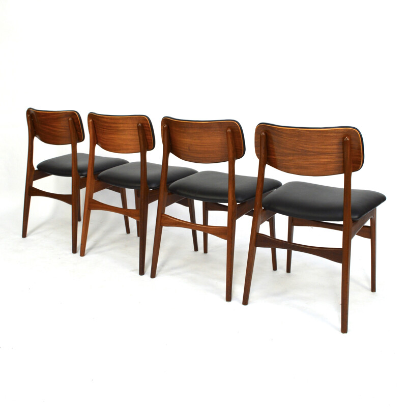 Set of Scandinavian Teak Dining Chairs with New Leather - 1960s