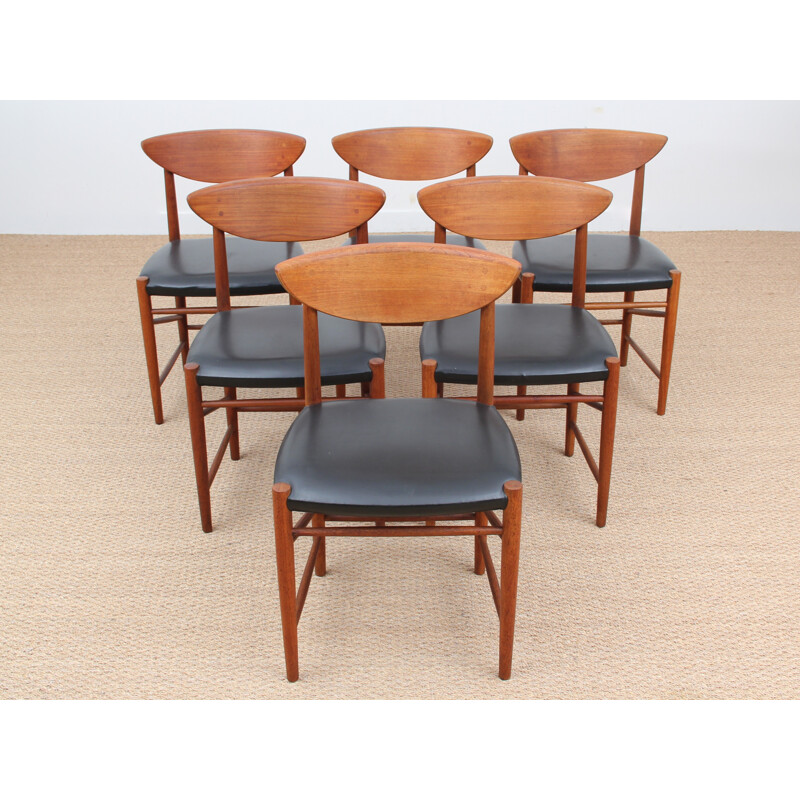 Set of 6 Scandinavian teak and leather, 317 model - 1950s