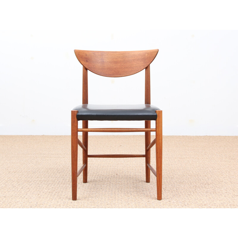 Set of 6 Scandinavian teak and leather, 317 model - 1950s