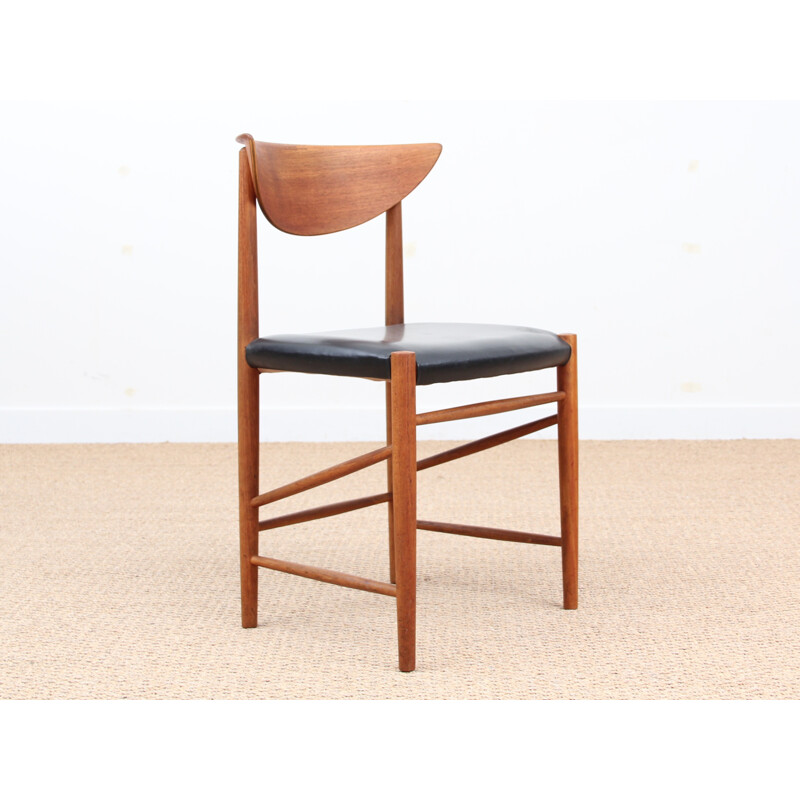 Set of 6 Scandinavian teak and leather, 317 model - 1950s