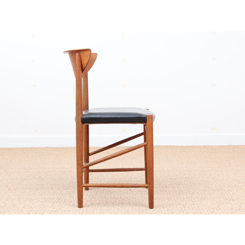 Set of 6 Scandinavian teak and leather, 317 model - 1950s