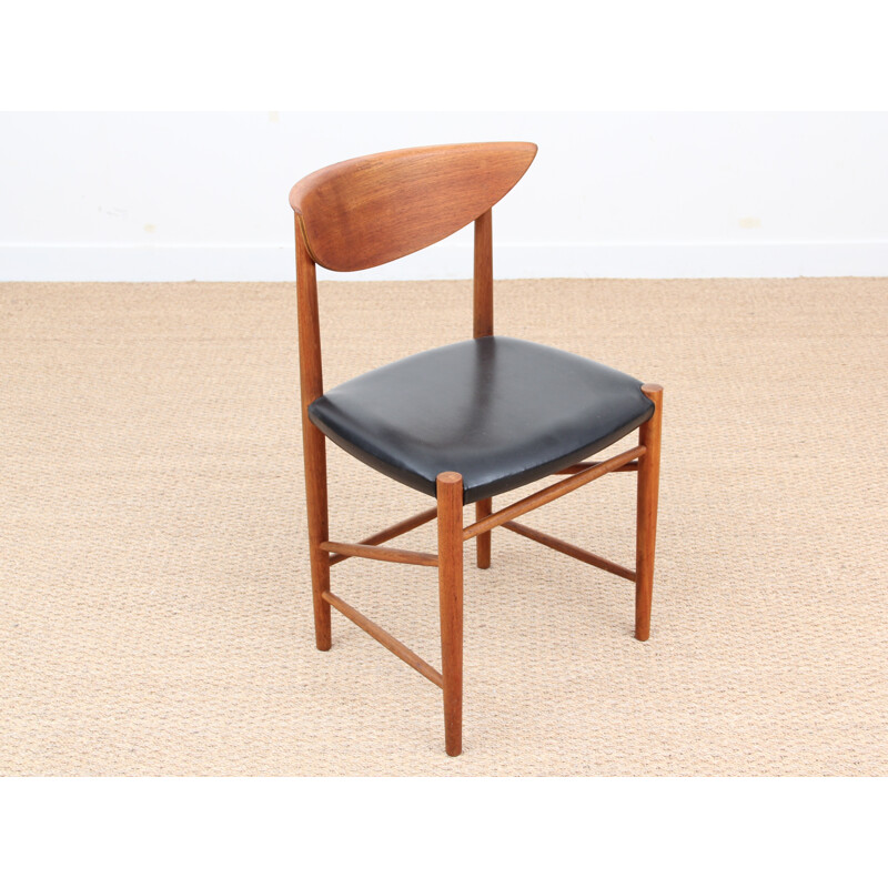 Set of 6 Scandinavian teak and leather, 317 model - 1950s