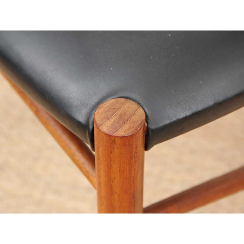 Set of 6 Scandinavian teak and leather, 317 model - 1950s