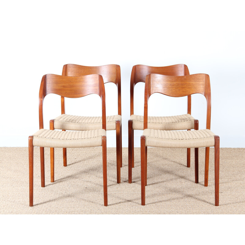 Set of 4 scandinavian teak and rope by Niels O. Møller - 1950s