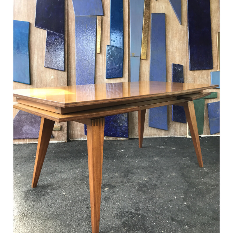 Beech, maple and mahogany table by André Sornay - 1950s 