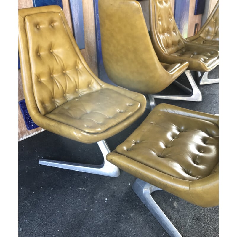 Set of 6 mid-century golden aluminium easy chairs - 1960s