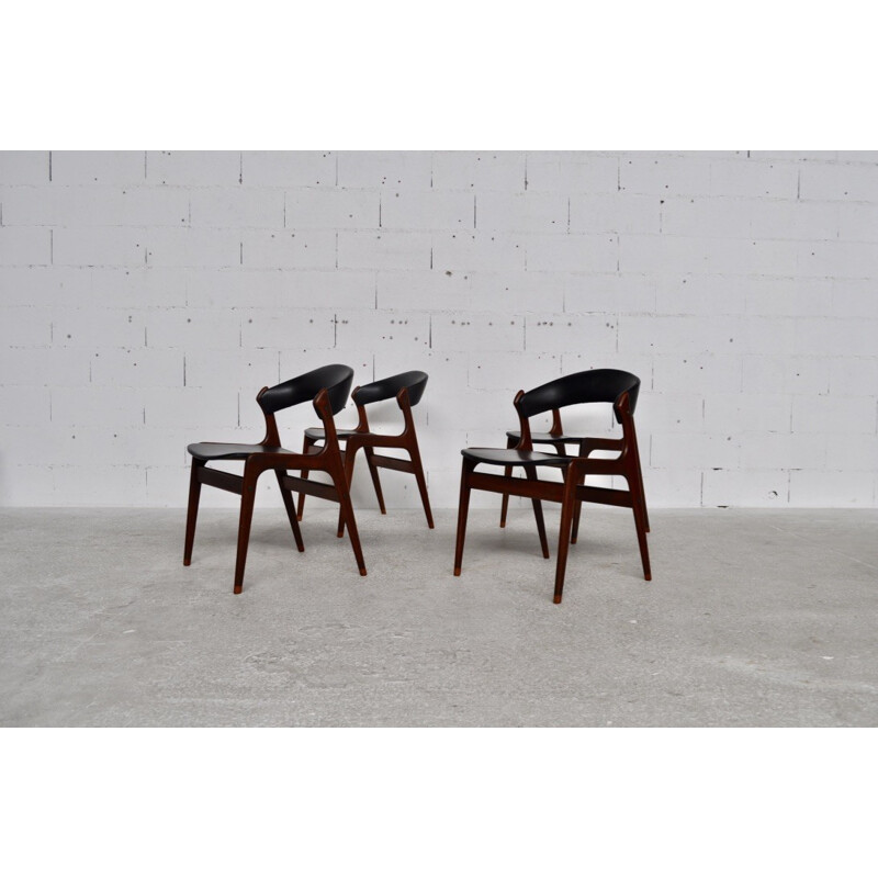 Set of 4 Scandinavian chairs in teak and leatherette - 1960s