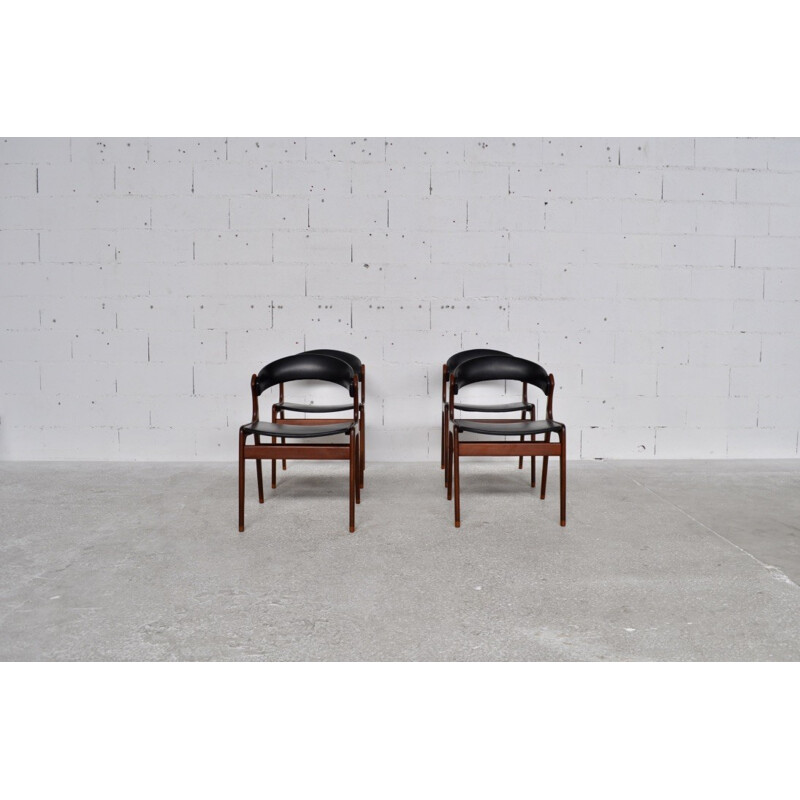 Suite de 4 chaises scandinaves en teck et simili cuir - 1960
