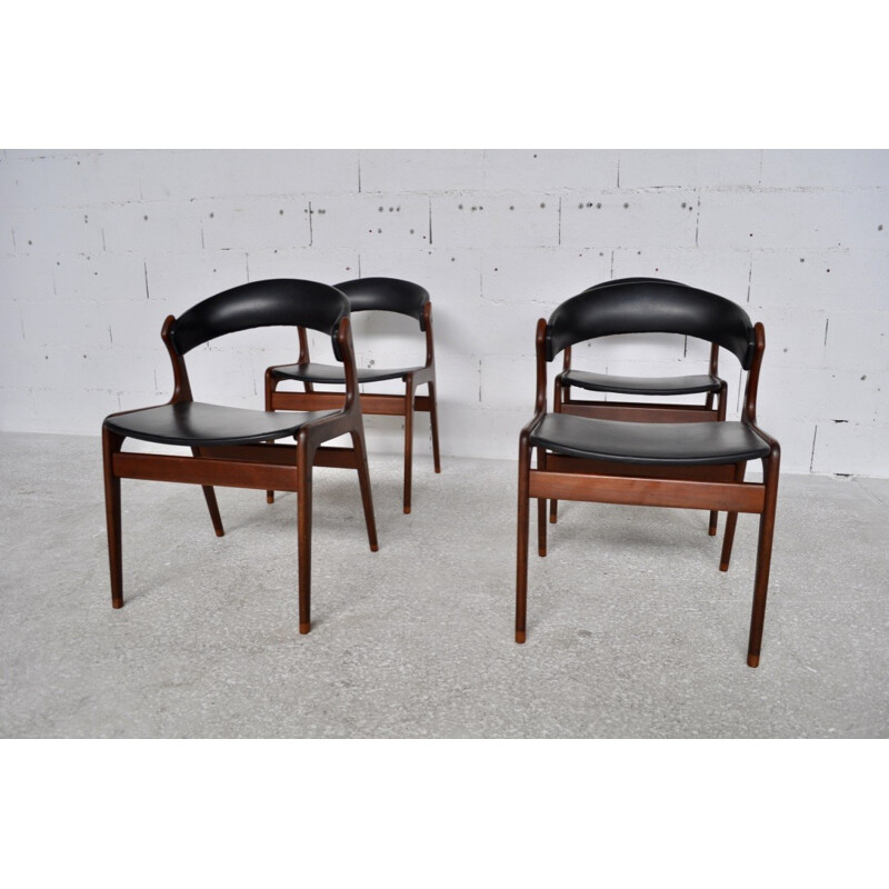 Set of 4 Scandinavian chairs in teak and leatherette - 1960s