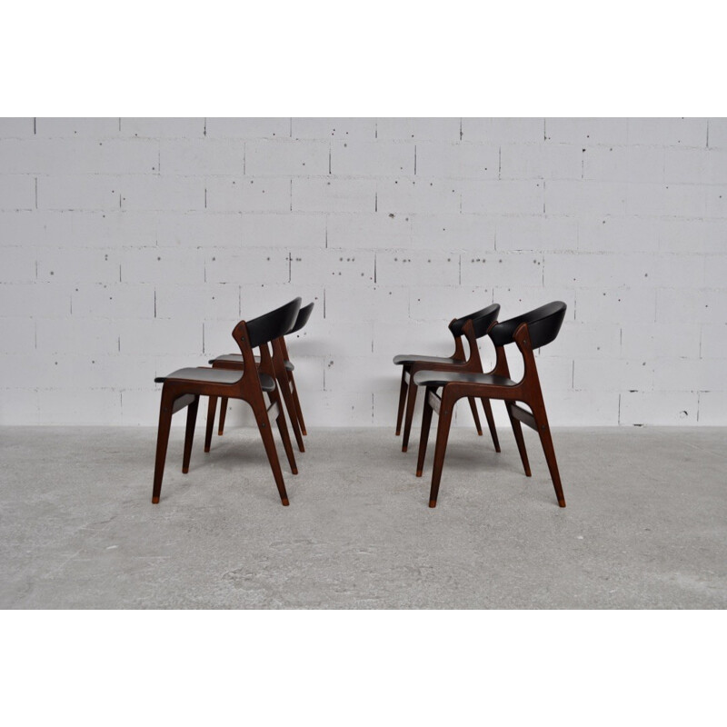 Set of 4 Scandinavian chairs in teak and leatherette - 1960s