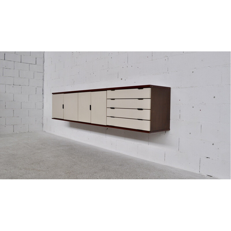 Enfilade vintage modulable en noyer et laquée - 1970