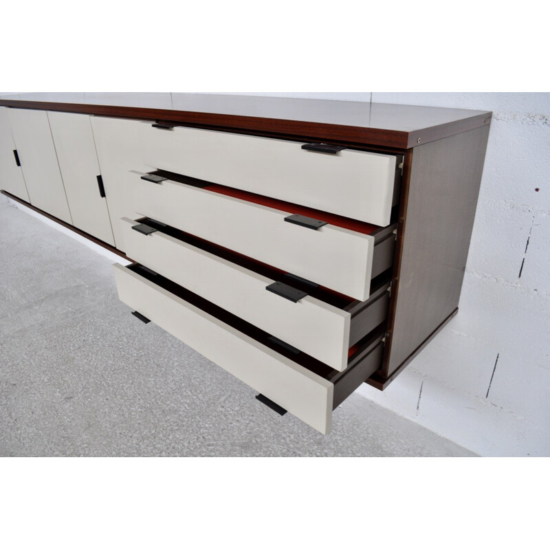 Vintage adjustable walnut and lacquered sideboard - 1970s