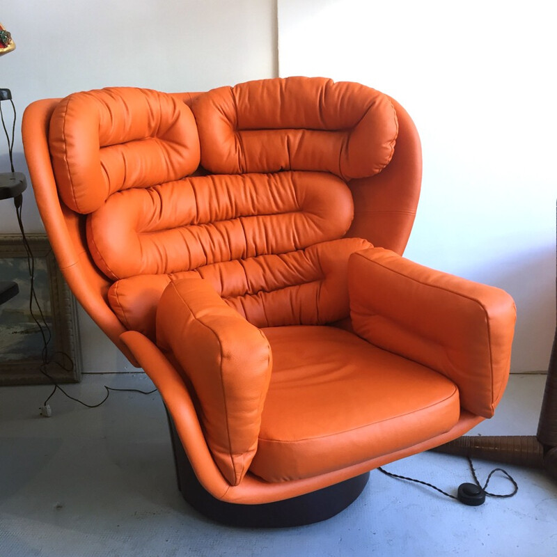 Vintage orange "Elda" armchair by Joe Colombo for Comfort - 1970s