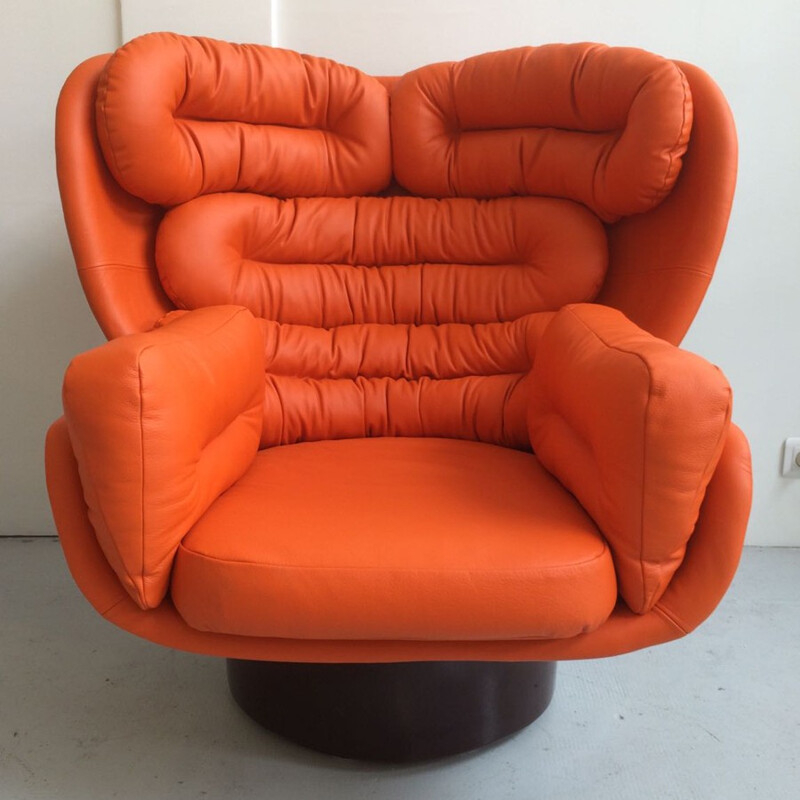 Vintage orange "Elda" armchair by Joe Colombo for Comfort - 1970s