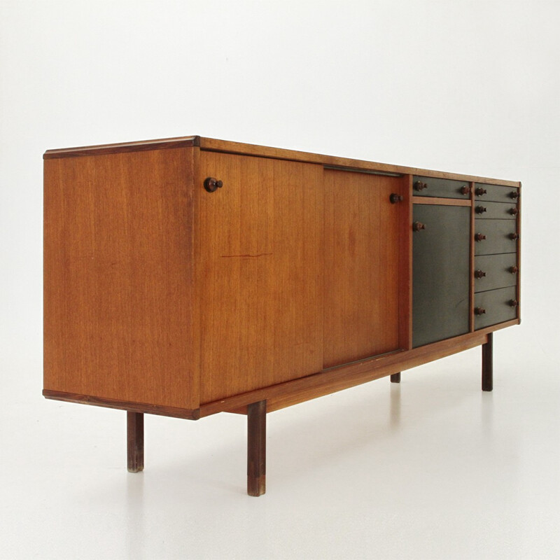 Italian sideboard with wood and brass knobs - 1960s