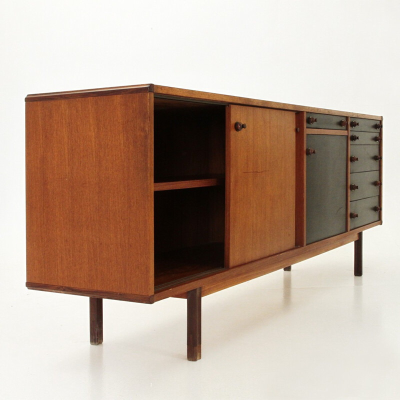 Italian sideboard with wood and brass knobs - 1960s