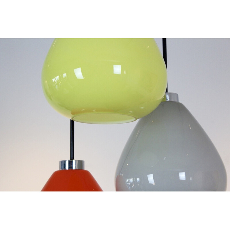 Three Colored Murano Glass Pendant Lamp from Venini - 1970s